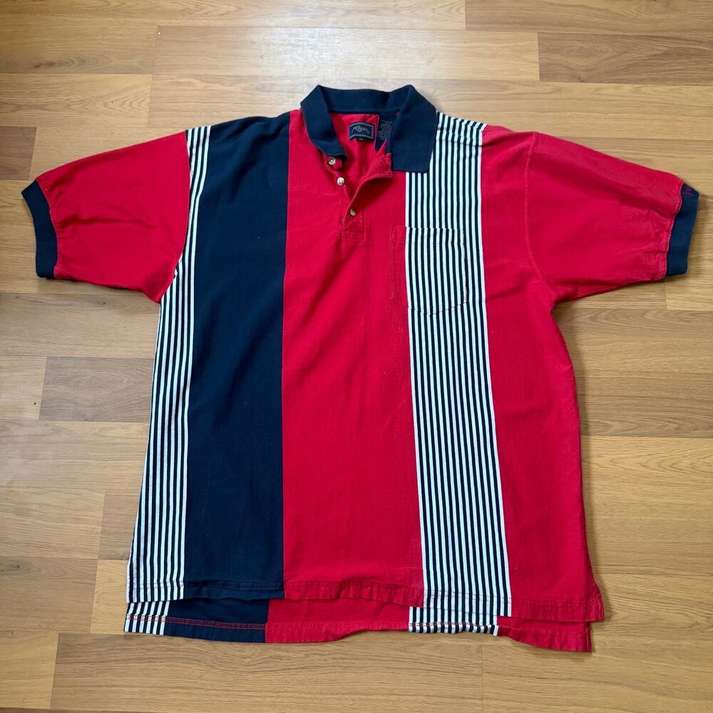 Men's Vintage Roper Western Wear Red White Blue USA Striped Polo Shirt Sz XL VTG